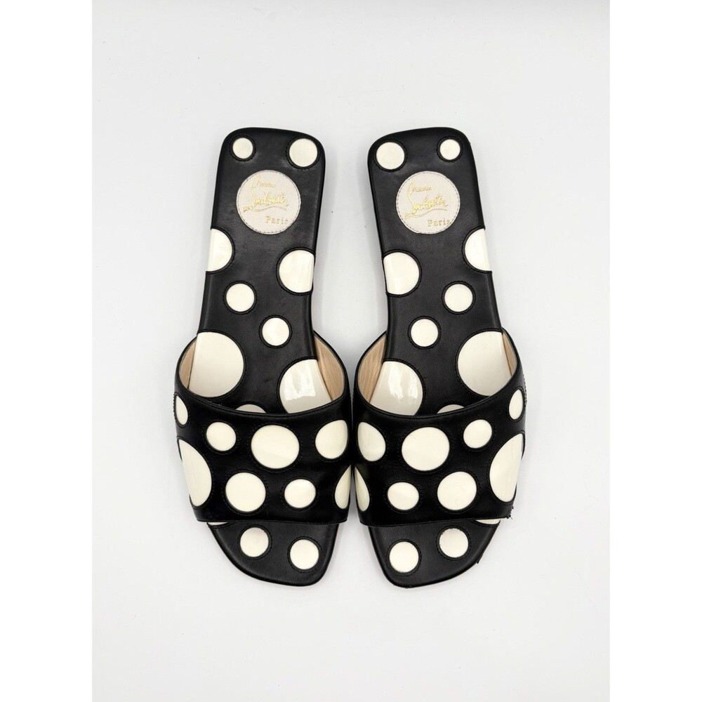 Christian Louboutin Black & White Polka Dot Leather Sandals Slides Sz EU 37.5 - Picture 1 of 13